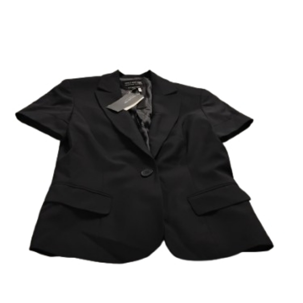 NWT Jones New York Women's Short Sleeved Black Buttoned Blazer Suit Jacket Sz 4